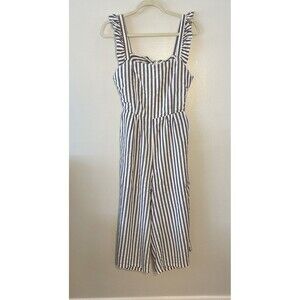 Flawless Women Blue And White Striped Jumpsuit Romper Size L